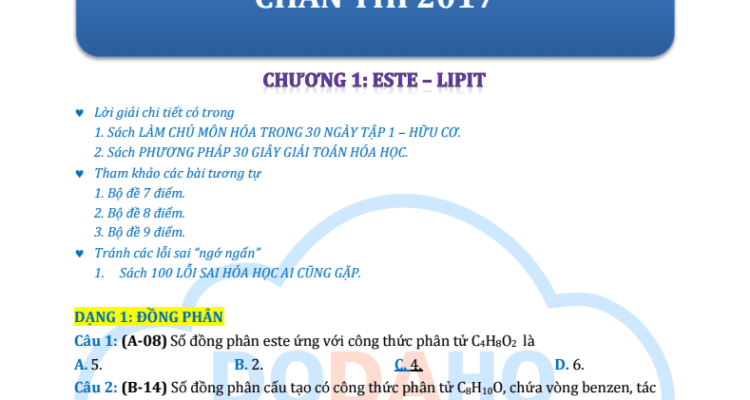 200 dạng bài tập hóa học chắc chắn thi 2017 - Lê Đăng Khương