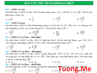 140 câu hỏi trắc nghiệm thể tích khối đa diện trong các đề thi thử