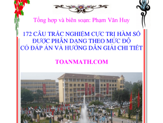 172 câu trắc nghiệm cực trị hàm số có hướng dẫn giải chi tiết