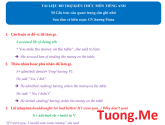 50 cấu trúc tiếng Anh quan trọng cần ghi nhớ - Tài liệu tiếng Anh 12