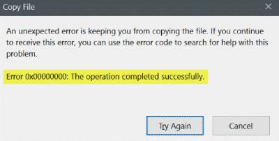 Sửa lỗi Error 0x00000000 The operation completed successfully