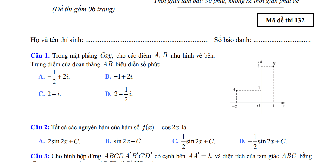 Đề thi thử môn Toán năm 2018 trường THPT chuyên Đại Học Vinh lần 1