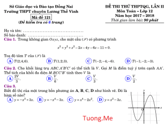 Đề thi thử THPT Quốc Gia môn Toán 2018 chuyên Lương Thế Vinh lần 2