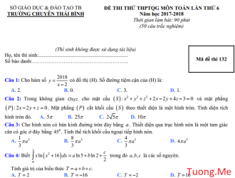 Đề thi thử THPT Quốc Gia môn Toán 2018 chuyên Thái Bình lần 6