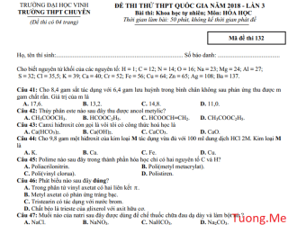 Lời giải chi tiết đề thi thử môn Hóa Học năm 2018 Chuyên Vinh lần 3