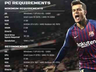 Cấu hình PES 2019 chính thức từ KONAMI: RAM 4GB vẫn chơi được