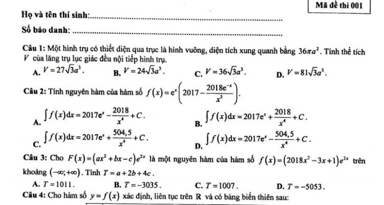 Đề thi thử THPT Quốc gia 2019 môn Toán Sở GD&ĐT Quảng Ninh lần 1