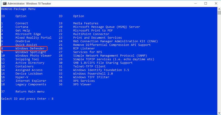 Gỡ trình diệt virus Windows Defender sửa lỗi full disk win 10