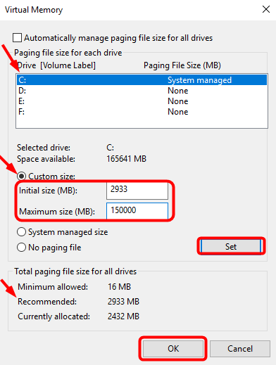 Set thêm Ram ảo cho máy tính sửa lỗi full disk win 10