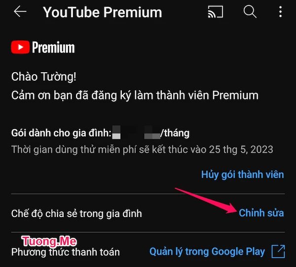 Cách thêm thành viên vào gói gia đình Youtube Premium