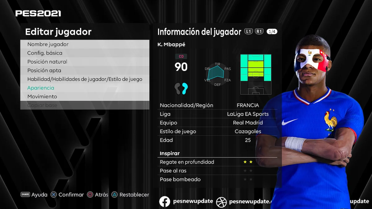 Face Kylian Mbappé kèm mặt nạ cho PES 2021