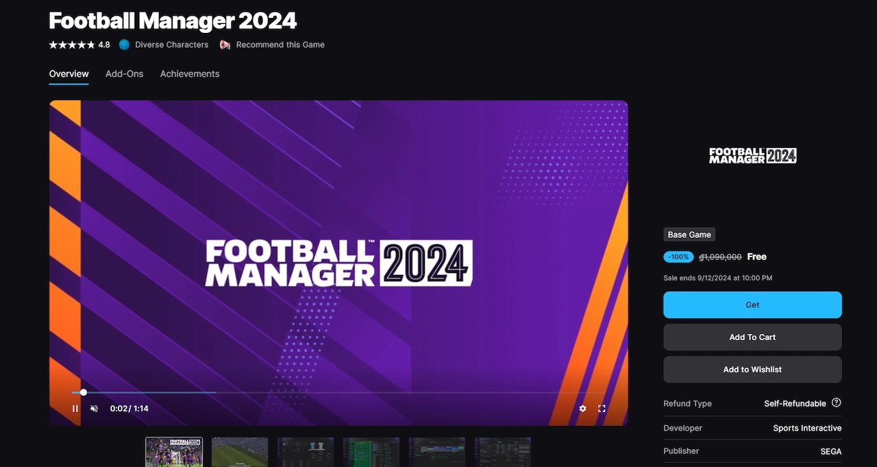 Nhận bản quyền game Football Manager 2024 giá 1 triệu miễn phí