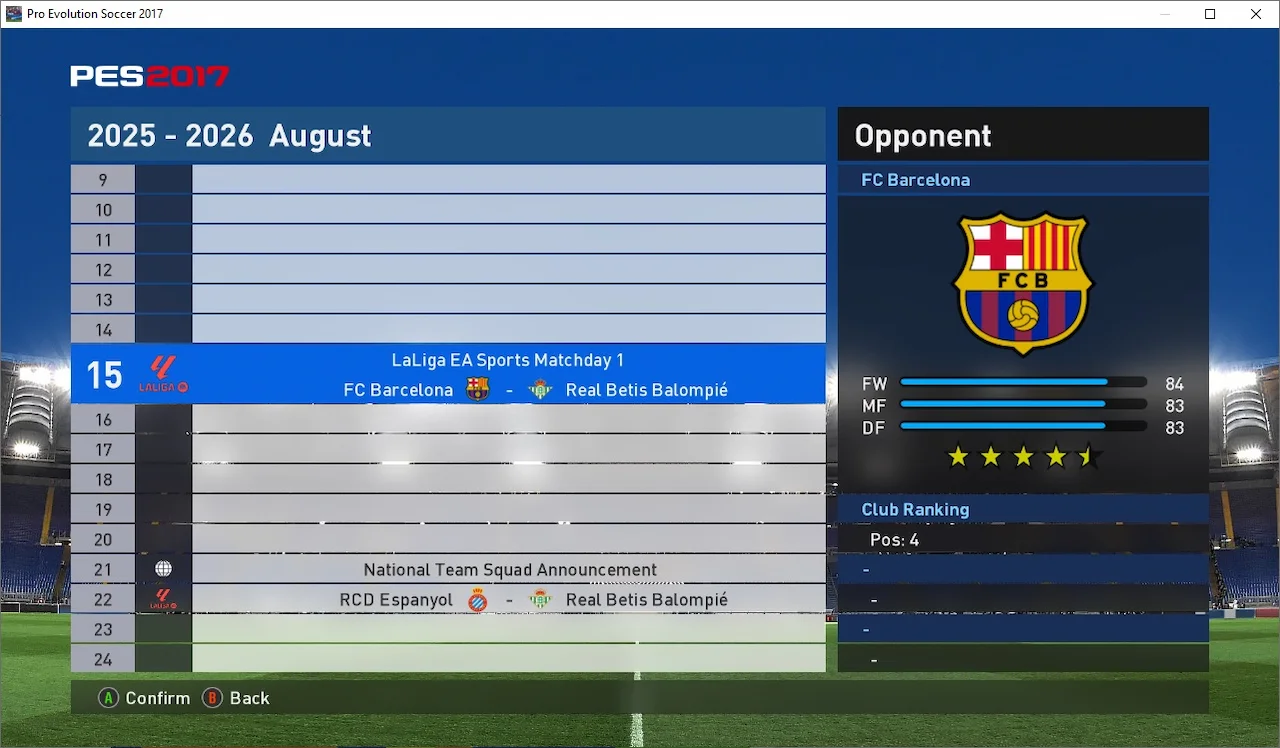PES 2017 - ML/BAL Start Season 2025-2026