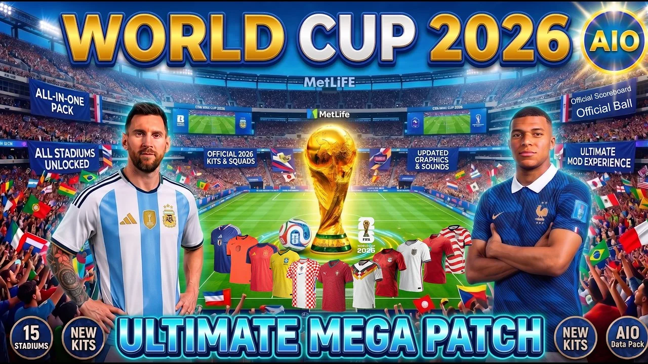 PES 2021 AIO Mod Ultimate World Cup 2026: Full sân, kit, bóng, scoreboard World Cup 2026