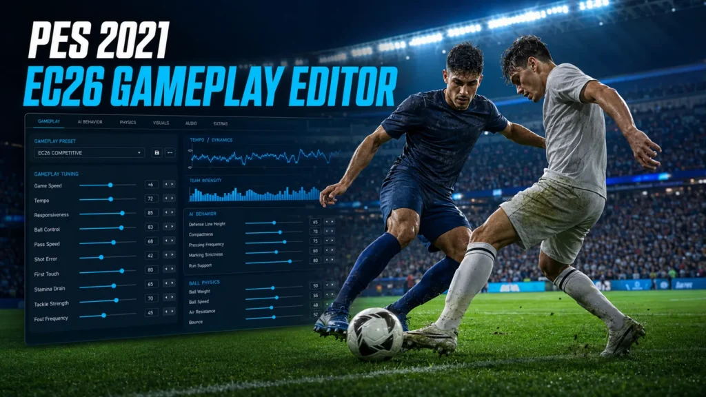 PES 2021 EC26 Gameplay Editor: Hướng dẫn cài đặt và tối ưu gameplay chân thực