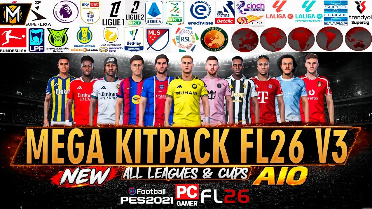 PES 2021 Mega Kitpack Season 2026/27 v3: Áo đấu mùa giải mới cho PES 2021 & FL26