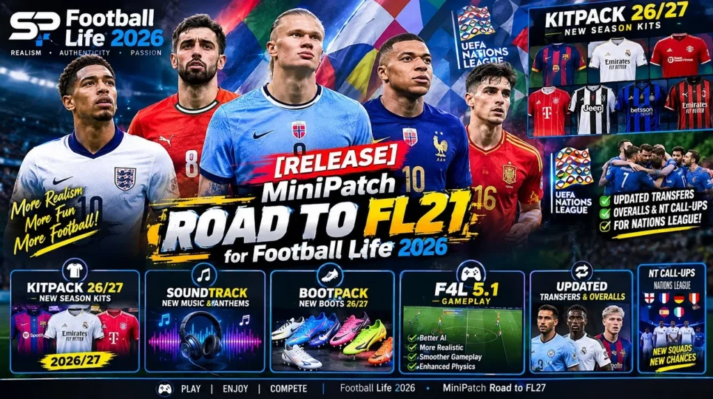 PES 2021 Road to Football Life 2027: kit 26/27, option file và gameplay F4L 5.1