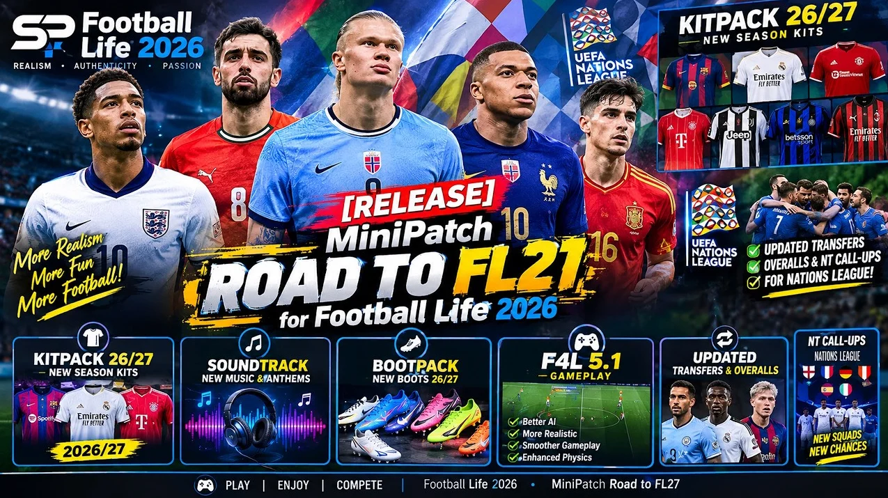 PES 2021 Road to Football Life 2027: kit 26/27, option file và gameplay F4L 5.1